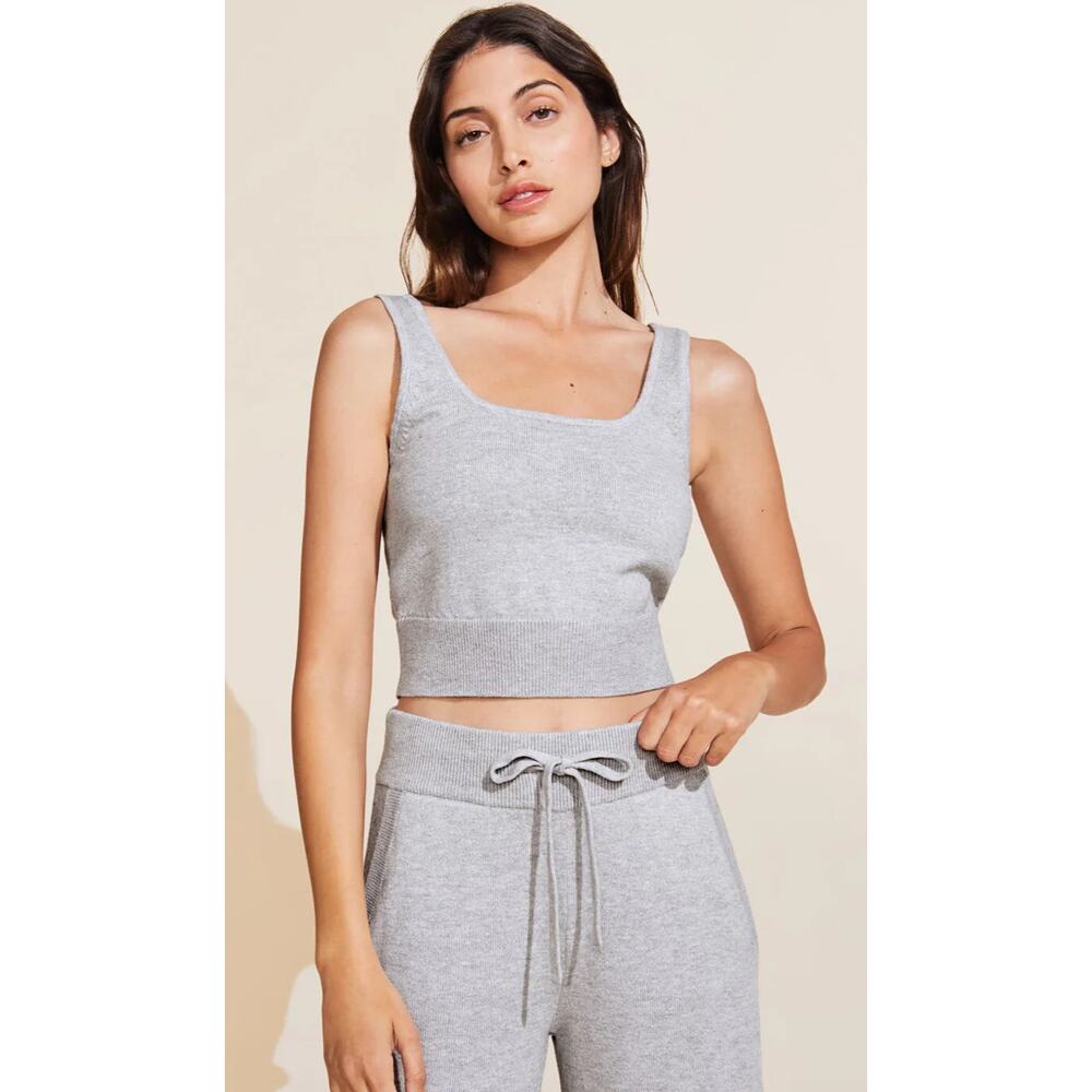 Eberjey Light Gray Knit Cropped Tank and Jogger Set